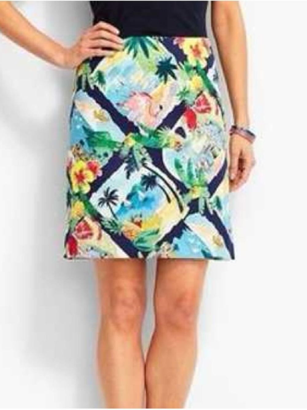 Talbots Petites 10P Tropical Island Print A-Line Mini Skirt
